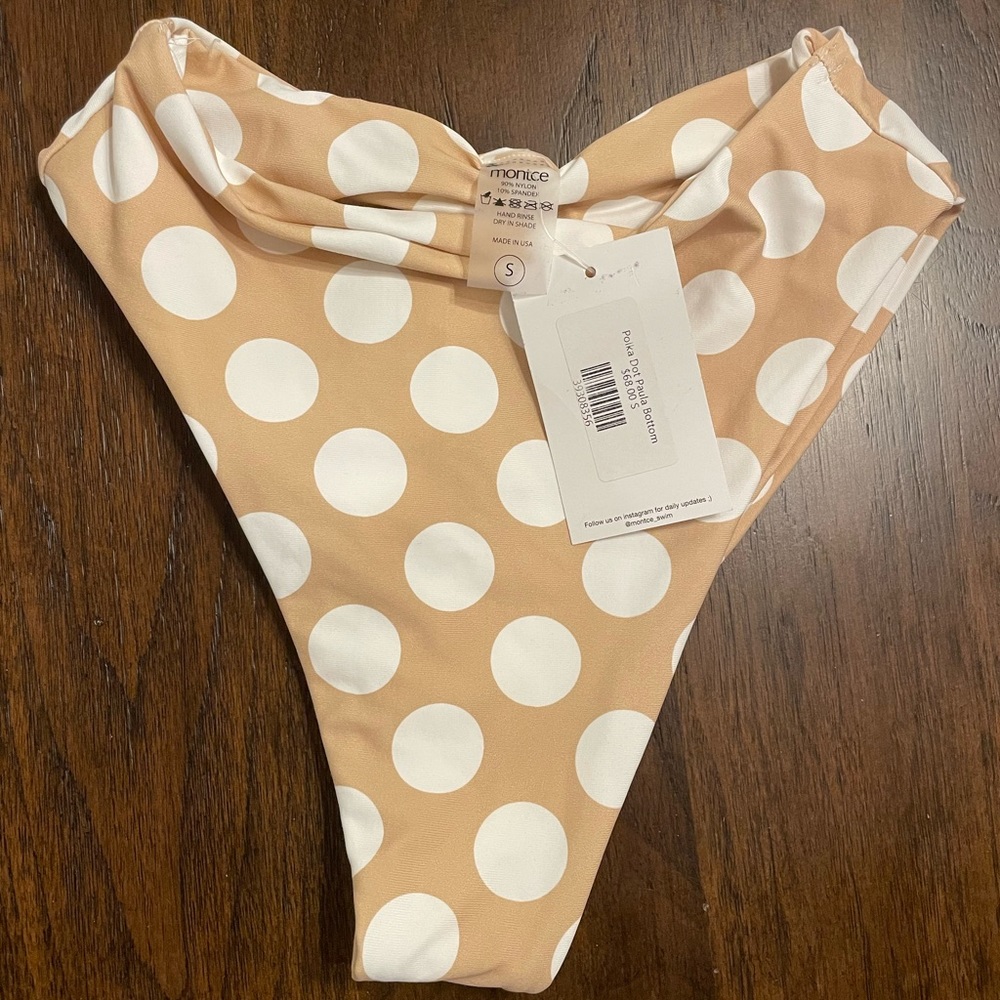 Montce swim bottoms size small polka dot beige and white nwt